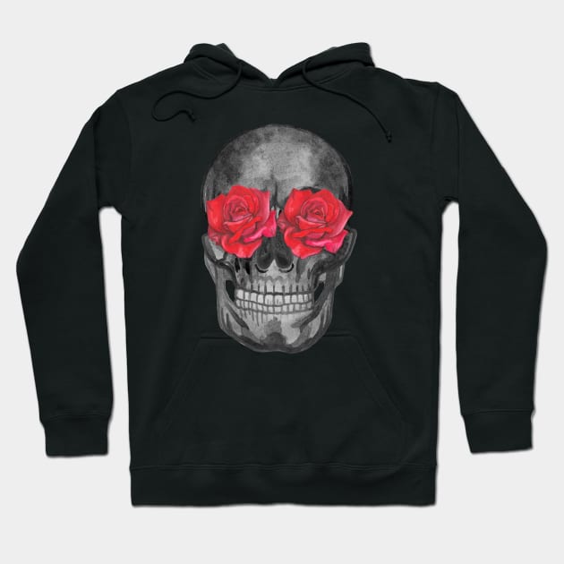 Skull with roses flowers Hoodie by deadblackpony